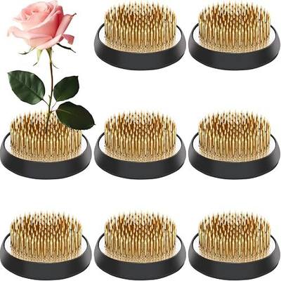 Sliner 8 Pcs 2 x 0.51 Inch Floral Frogs Round Brass Flower Holder Japanese Ikebana Vase Floral Frogs Arranger Fixed Tools Pin for Flower Arrangement Home DIY Craft(Gold)