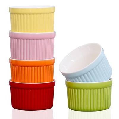 Ramekins 4oz,Creme Brulee Ramekins and Souffle Dishes,Porcelain Oven Safe Baking Bowls,Pudding Cups,Dipping bowl,Set of 6,Color