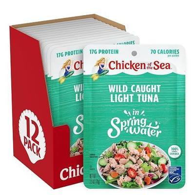 Chicken of the Sea Wild Caught Light Tuna in Spring Water, 2.5 Ounce Packets, 12-Count – High Protein 100% Skipjack Tuna in Water – Easy, Delicious, Nutritious Ready to Eat Meals