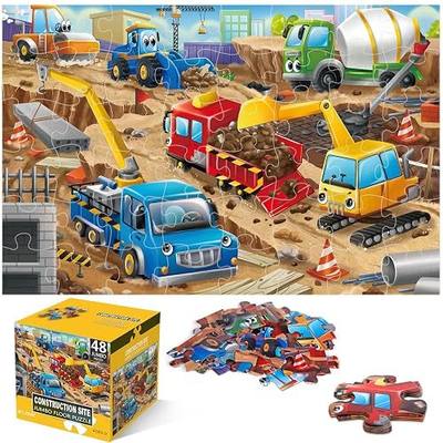 Jumbo Floor Puzzle for Kids,48 Piece Construction Site Jigsaw Puzzle | Construction Vehicle Puzzle,Extra-thick Cardboard,Preschool Learning Toy,35x24 in Completed,Gift for Boys and Girls Ages 3-8