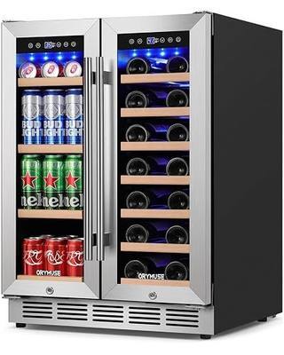 ORYMUSE 24 Inch Dual Zone Wine and Beverage Refrigerator, Built-in or Freestanding Cooler with French Doors, Under Counter Drink Fridge with Upgraded Compressor for Beer, Wine, and Soda