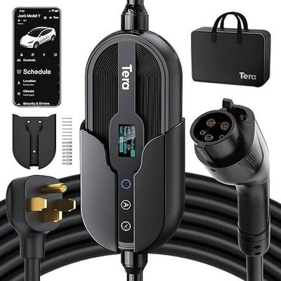 Tera Electric Vehicle Charger for Tesla: Level 1 & 2 J1772 32A 8A 110V 240V ETL Energy Star Wall Connector Dual Use EV Portable NEMA 14-50 & 5-15 Wi-Fi Enabled 25FT Cable with Holder P01