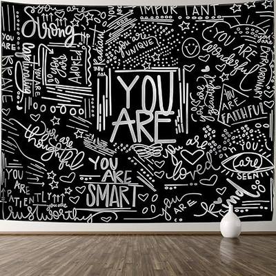 KJHL Quote You Are Wall Tapestry Black and White Inspirational Classroom Tapestries Wall Hanging Motivational Positive Affirmations Saying Aesthetic Tapestry for Bedroom Dorm(30" x 40")