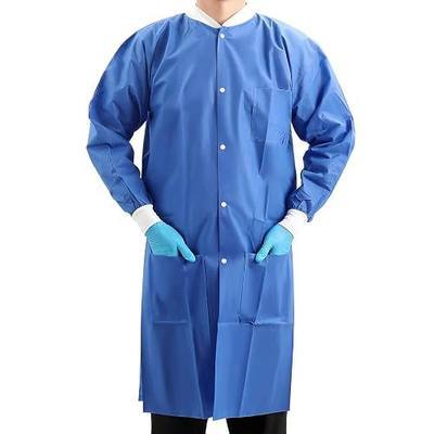 JMU 10-100 Pack Disposable Lab Coats, SMS Medical Lab Jacket Knee Length | Lab Coats for Adult with Knit Cuff & Collar, 3 Pockets