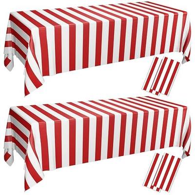4 Pcs Carnival Tablecloths, Red and White Stripe Tablecloths, Red Plastic Table Cover, Circus Theme Party Decorations for Carnival, Movie Night, Kid's Birthday, Christmas (4, Red, 51'' x 86'')
