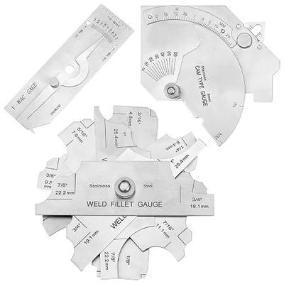 Hicarer 3 Piece Welding Measuring Tools Set, Includes 7Pcs Fillet Weld Gauge Gage Set, Single Weld Ruler and Stainless Steel Bridge Cam Measuring Gauge,Welding Inspection Kit