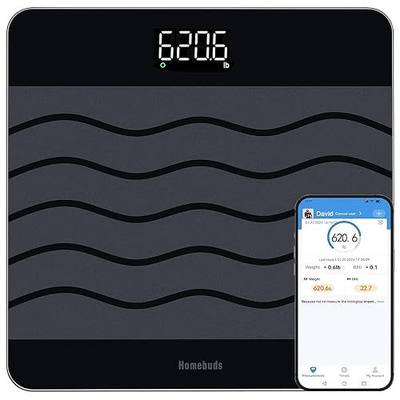 Homebuds 660lb Scale for Body Weight, Precision 0.1lb by Our Professional Scale Factory Since 2001, Smart Digital Weight Scale BMI Via APP, 8mm Non Slip Tempered Glass 12.4 * 12.4in, LED, Black
