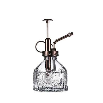 Glass Plant Mister - 6.5" Green Glass Water Spray Bottle with Gold Top Pump, Small Plant Sprayer for Indoor/Outdoor House Plants (Gray+Bronze)