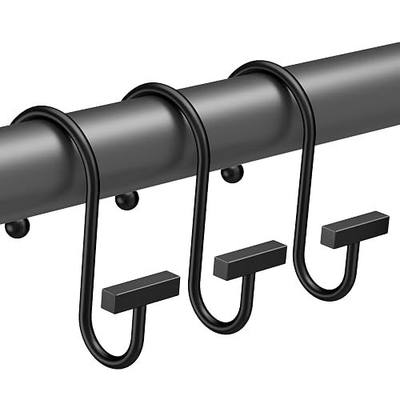 Bathway Shower Curtain Hooks, Black Shower Curtain Rings Rust Proof, 12PCS Shower Hooks for Shower Curtain, T-Bar Design Convenient Elegant Shower Curtain Hangers for Bathroom Kitchen Wardrobe
