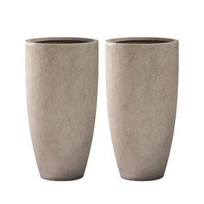 Kante Set of 2 Weathered Concrete Round Planters 23.6" Tall Home & Outdoor | Drainage for Outdoor, Rubber Plug for Indoor Home, All-Weather Cement Pot, Handcraft, Lightweight & Durable, Anti Frost & UV