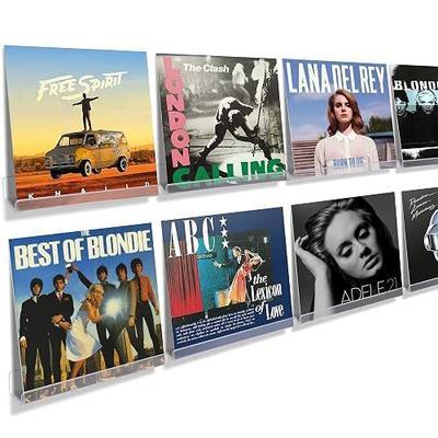 upsimples 8 Pcs 12" Vinyl Record Wall Mount Shelves, Clear Acrylic Display | Display Full Album Covers, Keep Records Secure, Floating Design, Easy to Install, for Book, Photo & More, Modern Wall Decor
