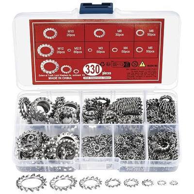 330 Pcs External Tooth Star Lock Washers, Stainless Steel External Starlock Washers Assortment Set, Tooth Locking Ring Washers Kit - M2.5 M3 M4 M5 M6 M8 M10 M12