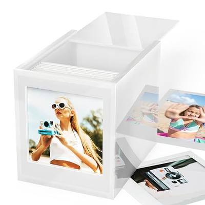 WINKINE Acrylic Polaroid Photo Storage Box for Polaroid i-Type/600/SX-70 Film, 4.2''x3.5'' Frame Box with Sliding Lid, Wedding Guest Book Alternative, Instax Photo Frame, White, 1 Pack