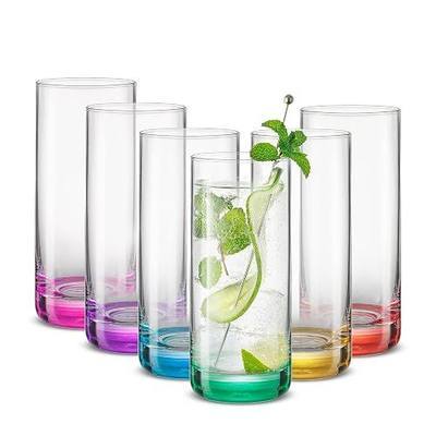JoyJolt Hue Highball Glasses Set of 6 Tall Drinking Glasses, 13oz Bourbon Whiskey Glass Cups Set, Mojito Glass Tumbler also for Tom Collins Cocktail or Water, Colored Glassware Sets
