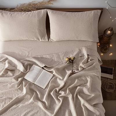 LBRO2M 100% French Organic Linen Sheet Set 4Pcs, 16" Deep Pocket Queen Size | Pure Linen Bed Sheet, Natural Flax, Soft Breathable Sheets for Hot Sleepers, Durable, and Cozy for All Seasons, Linen Color