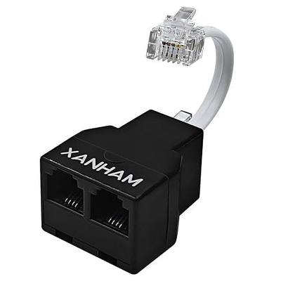 Phone Cable 2 Way Splitter RJ11 6P4C Telephone Line Cord Adapter with 3 inch Cable for Landline Phone Wire, Black, AV01203