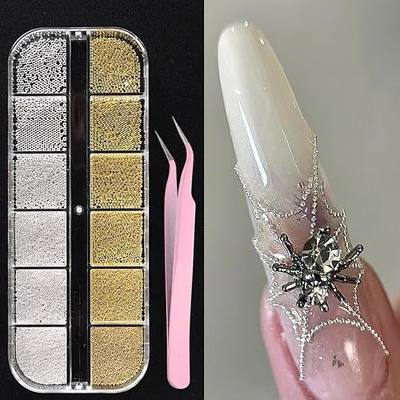 3D Mixed Sizes Nail Art Studs Gold Silver Mini Metal Caviar Nails Beads Ball Nail Rivets Jewelry for Women Girls Manicure Nails Supplies DIY Crafts Decorations