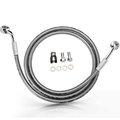 MoKitDora 44.5" Dyna Front Hydraulic Brake Lines Extended Brake Cable Oil Hose for Harley 1996-2006 Low Rider FXDL Super Wide Glide FXD FXDWG 14" Handlebar without ABS, Chrome