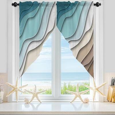 BEMIGO Swag Valances for Windows, Ombre Stripes Turquoise Brown Rod Pocket Kitchen Window Curtains Over Sink, Abstract Striped Swag Curtains,2 Panels, 36 Inches Length