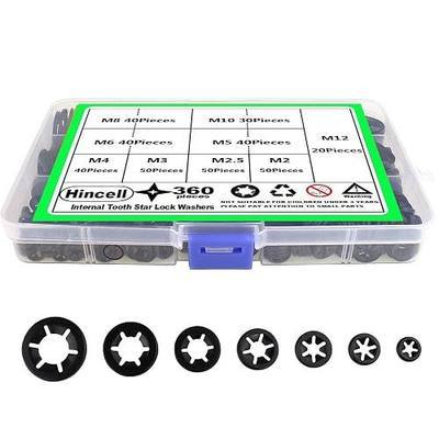 Internal Tooth Star Lock Washers,Hincell 360 Pieces 9 Sizes Push Nuts Assortment,Quick Speed Locking Washers, Push Nuts, Speed Clips Retaining Clips Fasteners Assortment Kit