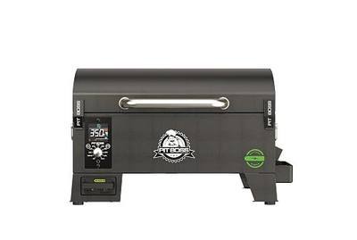 Pit Boss 150 Battery Powered Wood Pellet Grill & Smoker with Flame Broiler 256-Sq. In. Cooking Space, 180°F to 500°F Temperature Range, 7 lb. Pellet Hopper, for Tailgating, Camping, or Travel, Black | 180F to 500F range, 7 lb hopper, Flame Broiler direct searing, 2 porcelain-coated grates, meat prob
