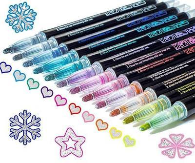 Glitter Markers Self Outline Pens Metallic: 12 Shimmer Tween Teen Girl Gifts Trendy Stuff,Drawing Art Supplies Kids 6-8 9-12 10-12,Arts Crafts Kids Ages 8-12 Year Old,Cute Cool Fun Crafts Girls 8-12