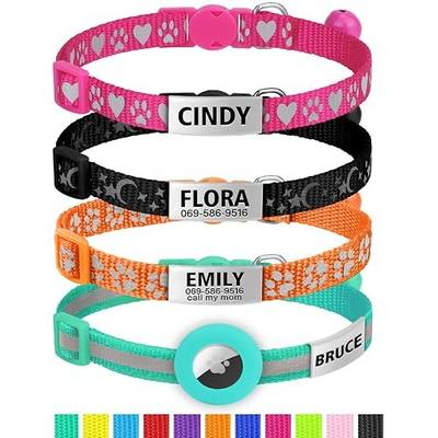 TagME Personalized Cat Collar Breakaway with Name Tag & Bell, Reflective | Nylon Collar, Silent Slide-on Steel ID Nameplate, Optional Airtag Holder Adjustable 6-12in, Removable Bell for Kittens & Cats