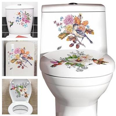 3PCS Birds and Flowers Toilet Seat Wall Stickers Self-Adhesive Colorful Floral Leaf Toilet Lid Decals DIY Removable Peony Rose Bouquet Toilets Stickers for Cistern Bathroom WC Restroom Decor (A)