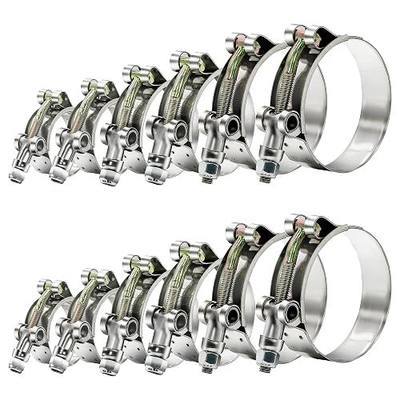 12pcs Hose Clamp Set, T-bolt Radiator Heavy Duty Hose Clamps 6 Size 3/4"~ 2" Working Range 28-64mm, 304 Stainless Steel Turbo Intake Soft Hose Intercooler Clamps