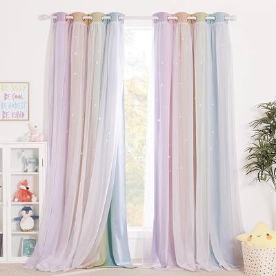 NICETOWN Star Curtains for Girls Bedroom - Double Layer Sheer Overlay for Kids Room Decor Princess Star Hollow Out Rainbow Curtains for Nursery Living Room, 52" W x 90" L, 2 Pieces
