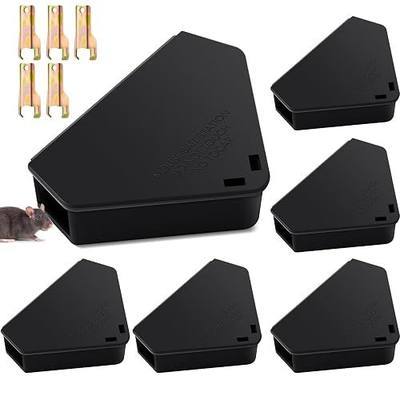 Qualirey 6 Pcs Mice Station with Key Triangle Mouse Station Lockable Reusable Bait Box, Enclosed Design for Indoor and Outdoor Use, Suitable for Small Mice (Black)