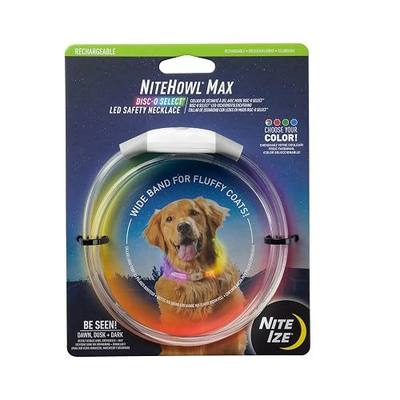 Nite Ize NiteHowl Max Rechargeable LED Safety Necklace - Dog Accessories for Long & Fluffy Coats - LED Glow Necklace for Dogs - Disc-O Select