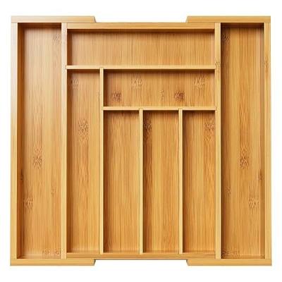 Pipishell Bamboo Expandable Drawer Organizer for Utensils Holder, Adjustable Cutlery Tray, Wood Drawer Dividers Organizer for Silverware, Flatware, Knives in Kitchen, Bedroom, Living Room(M-N)
