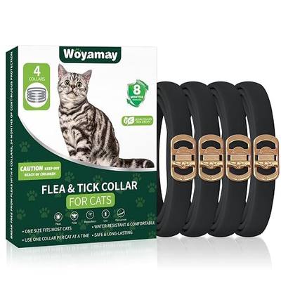 Woyamay 4 Pack Flea Collar for Cats, Cat Flea and Tick Treatment, 32-Month Flea and Tick Prevention for Cats, Waterproof Cat Flea Collar, Adjustable Cat Flea and Tick Collar for Cats Kittens, Black