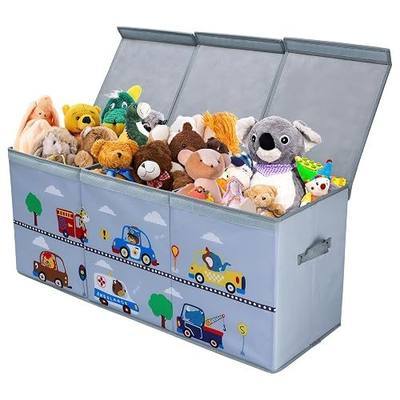 decalsweet Toy Box Chest for Kids, Collapsible Oxford Toy Storage Box with Handles for Boys, Extra Large Sturdy Waterproof Toy Organiser for Bedroom Playroom, 37.7×12.5×15.7 Inch (Animal Cars)