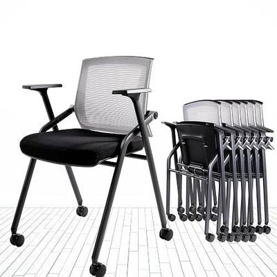 Conference Room Chairs, Folding Office Desk Chair with Lumbar Support and Sliding Armrest, Stackable Office Guest Chairs & Reception Chairs 20 Pack with Wheels