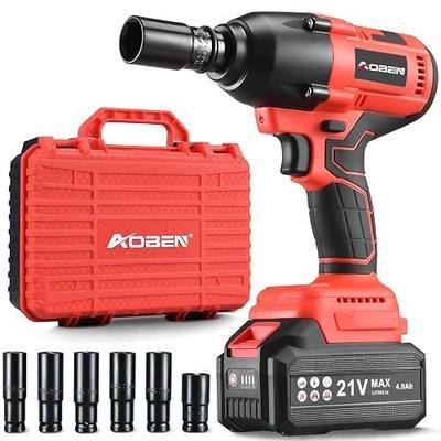 AOBEN Cordless Impact Wrench 1/2 Inch, Power Impact Gun Kit, Max 600N. M/450Ft-lbs High Torque Electric Impact Driver for Car RV Tire, 4.0Ah Battery, Charger, 6 Sockets & Storage Tool Case