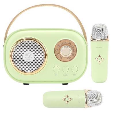 Mini Karaoke Machine for Kids, Gift 2 Wireless Microphones Green | Gifts for Party Birthday Girls Boys Portable Bluetooth karaoke set with 2 wireless microphones