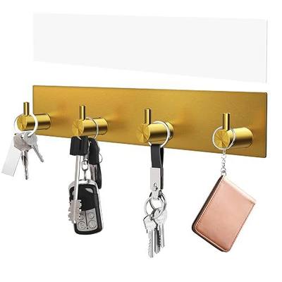 VIS'V Key Holder Wall Mount, Large Adhesive Key Hanger with 4 Hooks, Gold | Metal Material, No Drilling, Extra Adhesive Strip, Suitable for Entryway, Hallway, Doorway, Kitchen, Garage, Camper