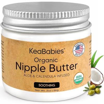 Organic Nipple Butter for Cracked, Sore, Relief, Nursing Mom (Soothing 2oz) | Nipple Cream Safe for Breastfeeding Essentials, USDA, 100% Natural Clean Breast Cream, Non Lanolin Balm, Postpartum Essential
