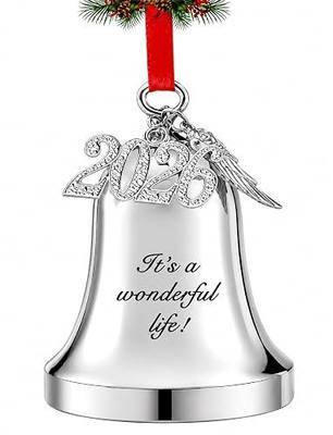 FKOG 2026 Christmas Bell Ornament, Silver Metal Christmas Tree Decoration with Engraved It's a Wonderful Life Design, Holiday Keepsake Gift for Family Friends and Loved Ones