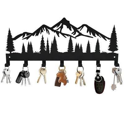 Key Holder for Wall, Metal Wall Hooks Organizer Rack with 7 Hooks for Keys, Coats, Bags – Decorative Home Decor for Entryway, Hallway, Kitchen, Living Room (12 Inches, Mountain)