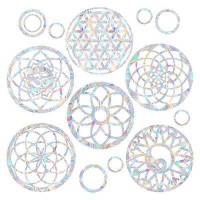 18PCS Mandala Window Clings Anti-Collision Decals to Save Birds from Collisions,Non Adhesive Prismatic Vinyl Window Clings Rainbow Stickers