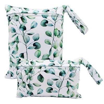 2 Pack Cute Little Wet Dry Bags for Baby Diapers & Breast Pump Parts, Waterproof Reusable Wet Bag with Handle, Beach Pool Gym Bag Stroller Yoga Toiletries Daycare Organizer, 7.9"*9.8"/5.9"*8.9"