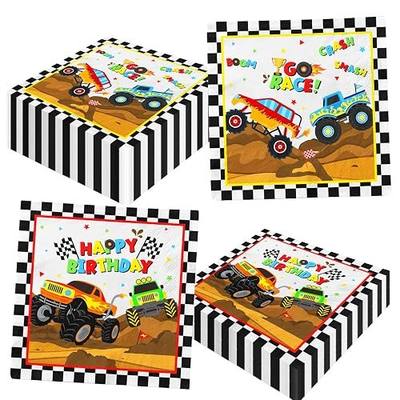 Monster Trucks Napkins,Monster Machine Birthday Party Supplies,40pcs Happy Birthday Machine Truck Napkins for Monster Trucks Party Decorations