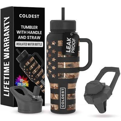 Coldest Tumbler with Handle and Straw, 100% Leak Proof Insulated Tumbler with Lid and Straw (3 Lids), Stainless Steel Tumblers for Women & Men, Cup Holder Friendly, 36 oz (Camouflage Flag)