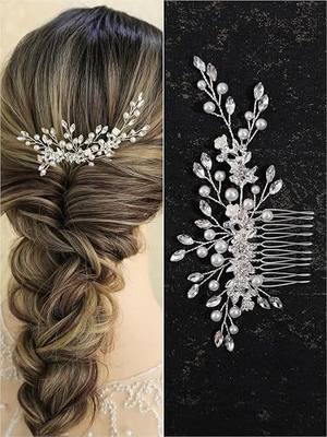 Flower Bridal Hair Combs Pearl Crystal Bride Wedding Hair Accessories Rhinestone Hair Piece Headpieces for Bride Bridesmaid Wedding Women and Girls (S8697 Silver)