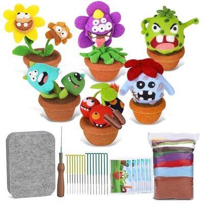 FTEVEN Needle Felting Kit, 6PCS Needle Felting Kit for Beginners, Monster Potted Plant Needle Felting Start Kit with Felting Needles, Felting Wool and Instruction for DIY Home Decoration