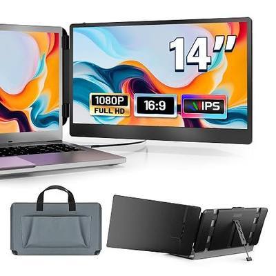 domyfan 14" Laptop Monitor Extender, FHD 1080P IPS Dual Laptop Screen Extender, HDMI/USB-A/Type-C Plug and Play for Windows, Mac, Chrome, Android, Xbox, Switch, PS5, Work with 13.3”-17” Laptops