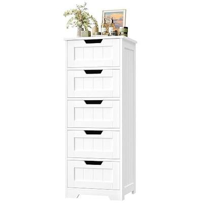 FOTOSOK Bathroom Cabinet, Bathroom Storage Cabinet with 5 Drawers, White | Narrow Bathroom Storage with Cut-Out Handles, 11.8” x 15.7” x 40.1”, Slim & Small Floor Cabinet for Laundry/Hallway